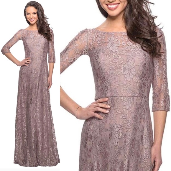 La Femme  Lace Quarter
Length Sleeve Bateau A-line
Dress size 6 Formal Gown - Picture 10 of 15